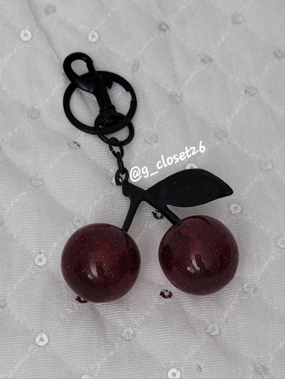 Black Cherry Keychain Bag Charm with Sparkle Cherries